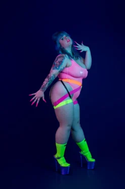 All Pole Wear Rolling Fierce Bodysuit - Neon Pink Mesh