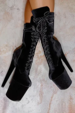 Back In Stock Hella Heels BabyDoll Velvet 8inch Boots - Russian Roulette