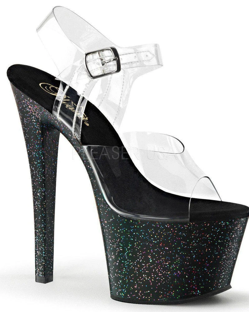 Pleaser USA Sky-308MG Mini Glitter 7inch Pleasers - Black