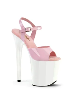 New In Pleaser USA Flamingo-809 8inch Pleasers - Patent Baby Pink/White