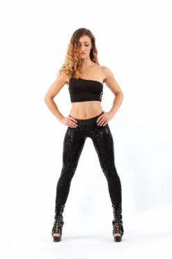 All Pole Wear Paradise Chick Superhero Series Sticky V-String Leggings - Black Leopard