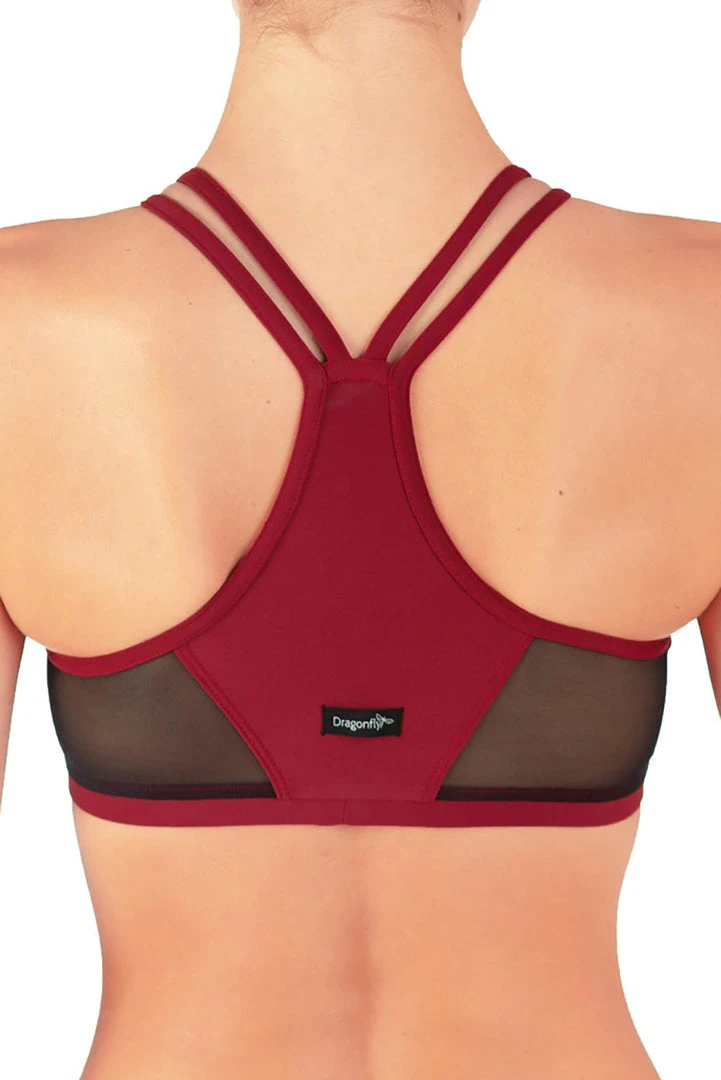 Tops Dragonfly Victoria Sports Bra - Burgundy Mesh