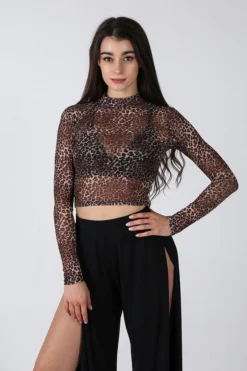 REV ACTIV Wild Leopard Long Sleeved Crop Top All Pole Wear