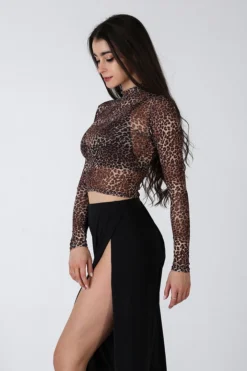 REV ACTIV Wild Leopard Long Sleeved Crop Top All Pole Wear