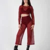 REV ACTIV Mesh Long Sleeved Crop Top - Burgundy