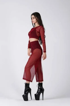 REV ACTIV Mesh Long Sleeved Crop Top - Burgundy