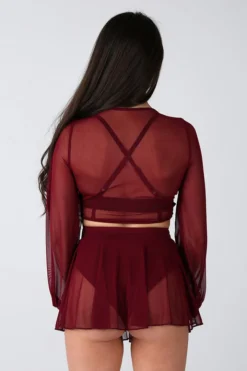 Back In Stock REV ACTIV Mesh Wrap Blouse - Wine