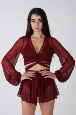 Back In Stock REV ACTIV Mesh Wrap Blouse - Wine